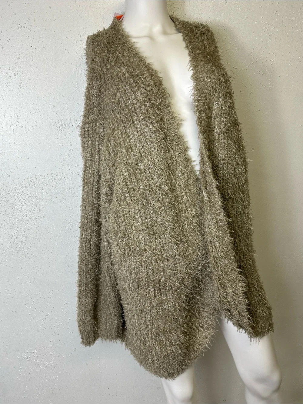 Kensie Taupe Fuzzy Open-Front Women's Cardigan